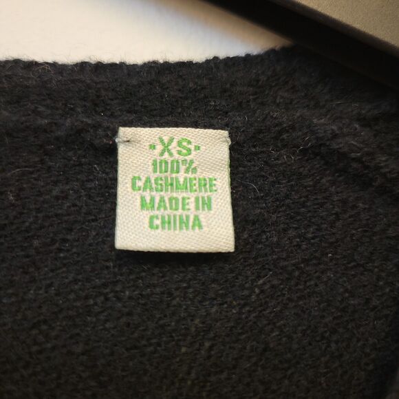 100% Cashmere V-neck Black Azure Finish Long Sleeve Women Sz XS Sweater - Picture 3 of 9